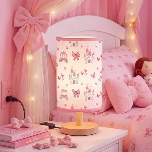 Glooglitter Pink Bow Table Lamp 3 Colors Dimmable Lights Princess Room Bedroom Decor 9.72 x 5.12 Inch Pink Castle Bow Night Light Bedside Bedroom Lamps Decoration for Desk Birthday Gifts - Image 2