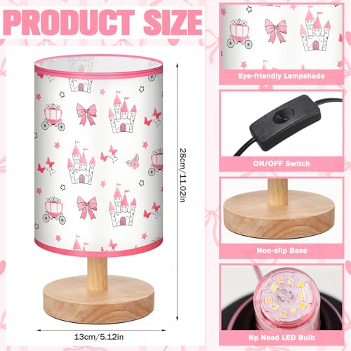 Glooglitter Pink Bow Table Lamp 3 Colors Dimmable Lights Princess Room Bedroom Decor 9.72 x 5.12 Inch Pink Castle Bow Night Light Bedside Bedroom Lamps Decoration for Desk Birthday Gifts - Image 3