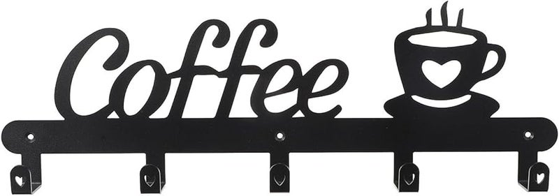 رفافة تعليق أكواب القهوة المعدنية السوداء منظف تخزين مطبخ متين مع خطافات متعددة - Image 2