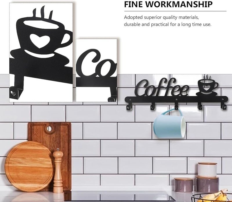 رفافة تعليق أكواب القهوة المعدنية السوداء منظف تخزين مطبخ متين مع خطافات متعددة - Image 5