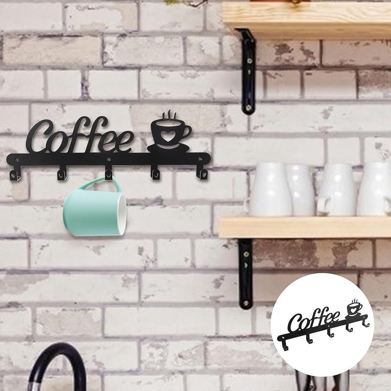 رفافة تعليق أكواب القهوة المعدنية السوداء منظف تخزين مطبخ متين مع خطافات متعددة - Image 3