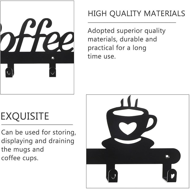 رفافة تعليق أكواب القهوة المعدنية السوداء منظف تخزين مطبخ متين مع خطافات متعددة - Image 4