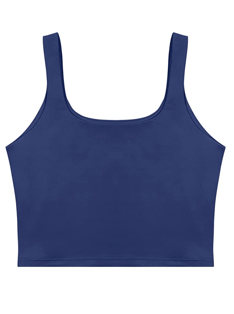 REORIA Women's Summer Sexy Basic Sleeveless Square Neck Fitted Seamless Yoga Cropped Tank Cute Crop Tops Dark Blue Medium - Image 5