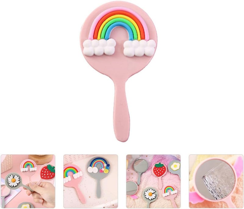 Handheld Cosmetic Mirror Rainbow Portable Makeup Vanity Mirror for Women - Image 5