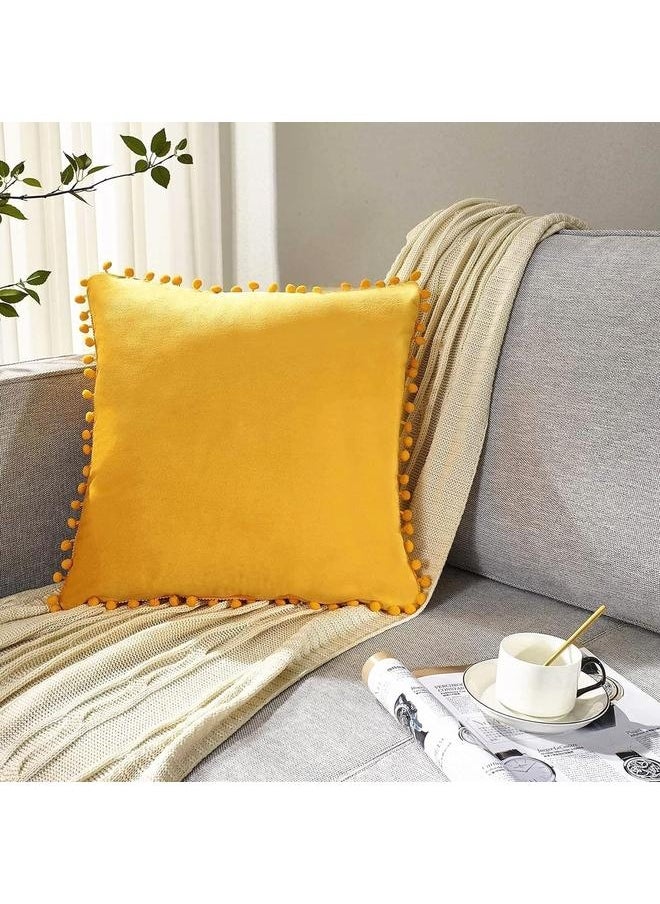Generic 2 Pack Pillow Covers 18x18 Decorative Boho Throw Pillow Covers Smooth Soft Velvet Pompom Cushion Covers for Living Room Bedroom  - Image 3