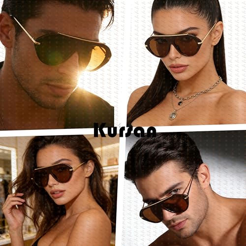 Kursan Oversized Aviator Sunglasses for Women Men - UV400 Protection Retro 70s Gold Vintage Pilot Sun Glasses with HD Anti-Glare Lens (Brown Frame/Brown Lens) - Image 2