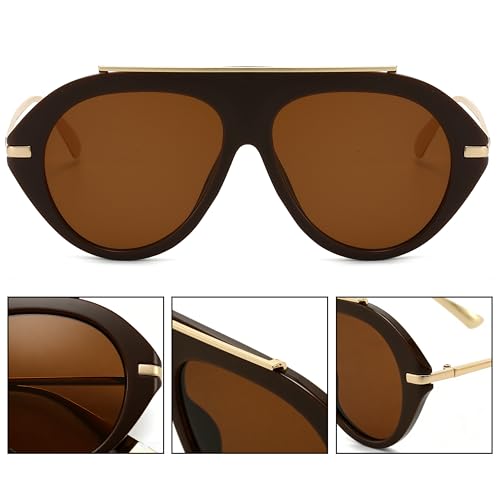 Kursan Oversized Aviator Sunglasses for Women Men - UV400 Protection Retro 70s Gold Vintage Pilot Sun Glasses with HD Anti-Glare Lens (Brown Frame/Brown Lens) - Image 4