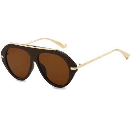 Kursan Oversized Aviator Sunglasses for Women Men - UV400 Protection Retro 70s Gold Vintage Pilot Sun Glasses with HD Anti-Glare Lens (Brown Frame/Brown Lens) - Image 1