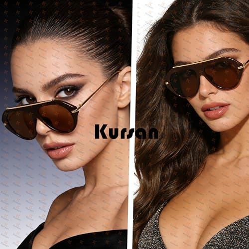 Kursan Oversized Aviator Sunglasses for Women Men - UV400 Protection Retro 70s Gold Vintage Pilot Sun Glasses with HD Anti-Glare Lens (Brown Frame/Brown Lens) - Image 3