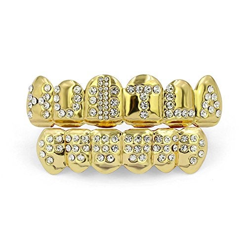 TOPGRILLZ Poker Heart Grills for Your Teeth, Grillz Teeth Men Grillz for Women, 18K Gold Plated Brass with Cubic Zirconia，Hip-Hop Cosplay Costume Accessory(Golden Hustla) - Image 2