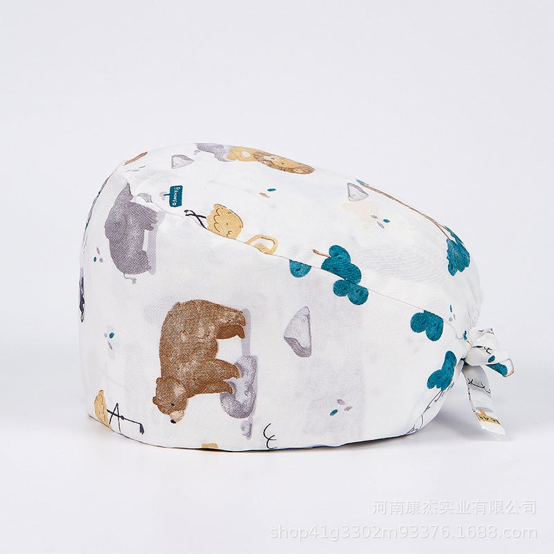 Surgical Cap Frosted Cap Women'S Pure Cotton Surgical Tie-Up Printed Nurst'S Cap New Buckle Men'S Dental And Dental Work Cap - Image 1