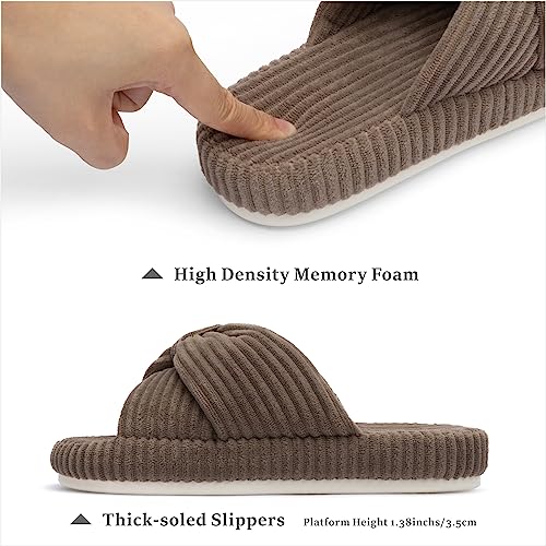 Chantomoo Slippers for Women Memory Foam House Bedroom Corduroy Bow Crossbands Slide Slipper Shoes Comfy Trendy Gift Slippers Brownsize 9 10 8.5 - Image 2