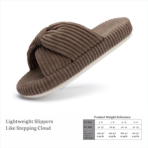 Chantomoo Slippers for Women Memory Foam House Bedroom Corduroy Bow Crossbands Slide Slipper Shoes Comfy Trendy Gift Slippers Brownsize 9 10 8.5 - Image 3