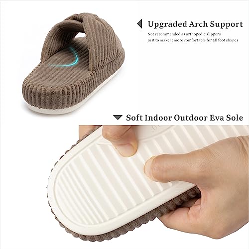 Chantomoo Slippers for Women Memory Foam House Bedroom Corduroy Bow Crossbands Slide Slipper Shoes Comfy Trendy Gift Slippers Brownsize 9 10 8.5 - Image 4