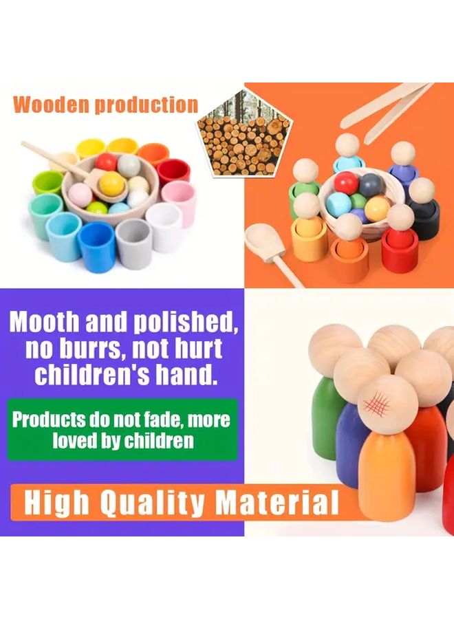 لعبة كرات وأكواب قوس قزح الخشبية لفرز الألوان - ألعاب تعليمية لتنمية المهارات الحركية الدقيقة - 7 ألوان - Image 4