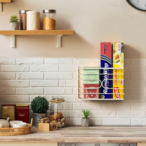 Deco Brothers Wall Mount Kitchen Wrap Organizer Rack, White - Image 2