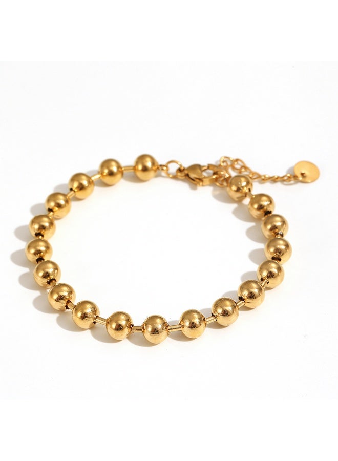 AMETOER 18K Gold Plated Fashionable Bracelet for Women | Colorfast Stainless Steel Beaded Chain Jewelry - Image 1