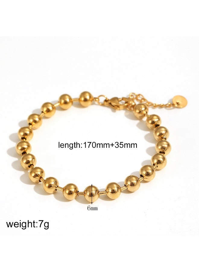 AMETOER 18K Gold Plated Fashionable Bracelet for Women | Colorfast Stainless Steel Beaded Chain Jewelry - Image 4