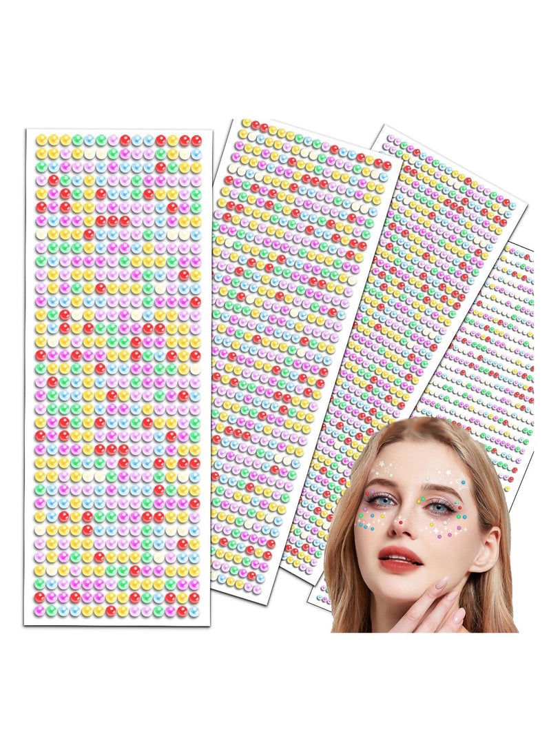 SOLARAE 3090PCS Self Adhesive Rhinestone Gem Stickers Bling Jewels Stickers  Colorful Face Gems Pearls Stickers 3/4/5/6mm Hair Gems Stick on Face Stickers for Makeup Kids DIY Craft Card 4 Sizes - Image 1