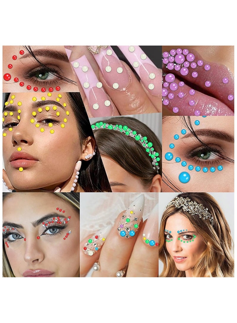 SOLARAE 3090PCS Self Adhesive Rhinestone Gem Stickers Bling Jewels Stickers  Colorful Face Gems Pearls Stickers 3/4/5/6mm Hair Gems Stick on Face Stickers for Makeup Kids DIY Craft Card 4 Sizes - Image 5