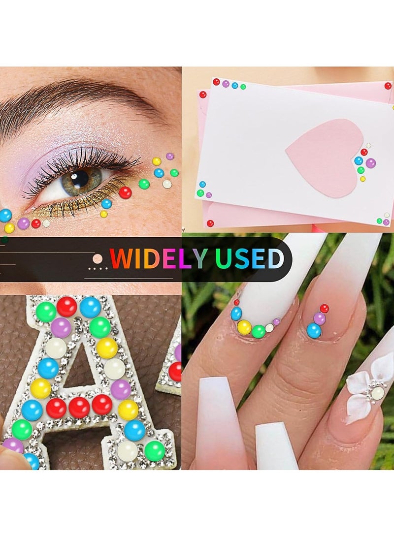 SOLARAE 3090PCS Self Adhesive Rhinestone Gem Stickers Bling Jewels Stickers  Colorful Face Gems Pearls Stickers 3/4/5/6mm Hair Gems Stick on Face Stickers for Makeup Kids DIY Craft Card 4 Sizes - Image 4