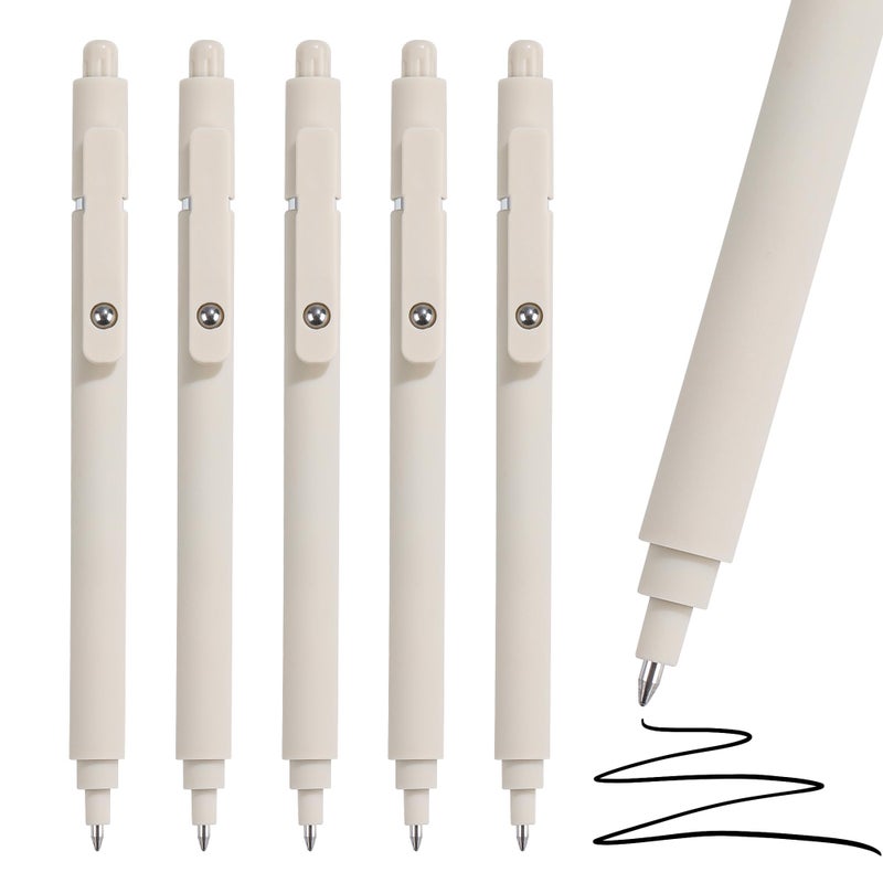 RIANCY Aesthetic Pens Beige Pens 5Pcs 0.5mm Quick Dry Black Ink Gel Pens Fine Point Smooth Writing Cute Pen Japanese Stationary Home Work Essentials Nurse School Gifts Office Supplies - Image 1