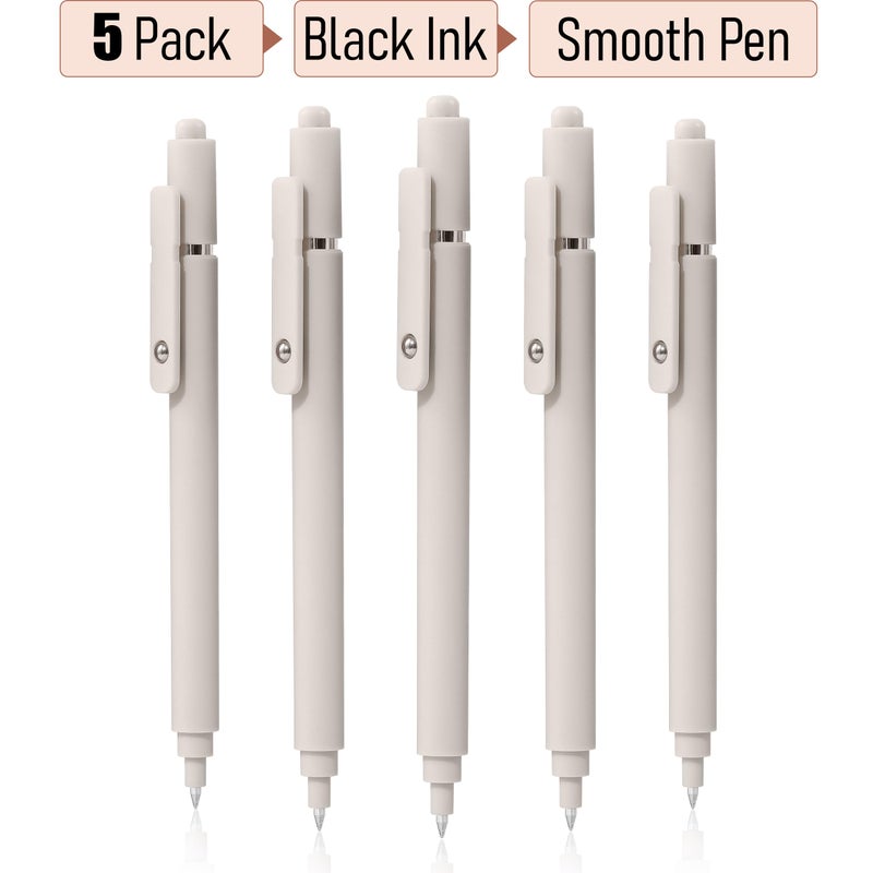 RIANCY Aesthetic Pens Beige Pens 5Pcs 0.5mm Quick Dry Black Ink Gel Pens Fine Point Smooth Writing Cute Pen Japanese Stationary Home Work Essentials Nurse School Gifts Office Supplies - Image 4