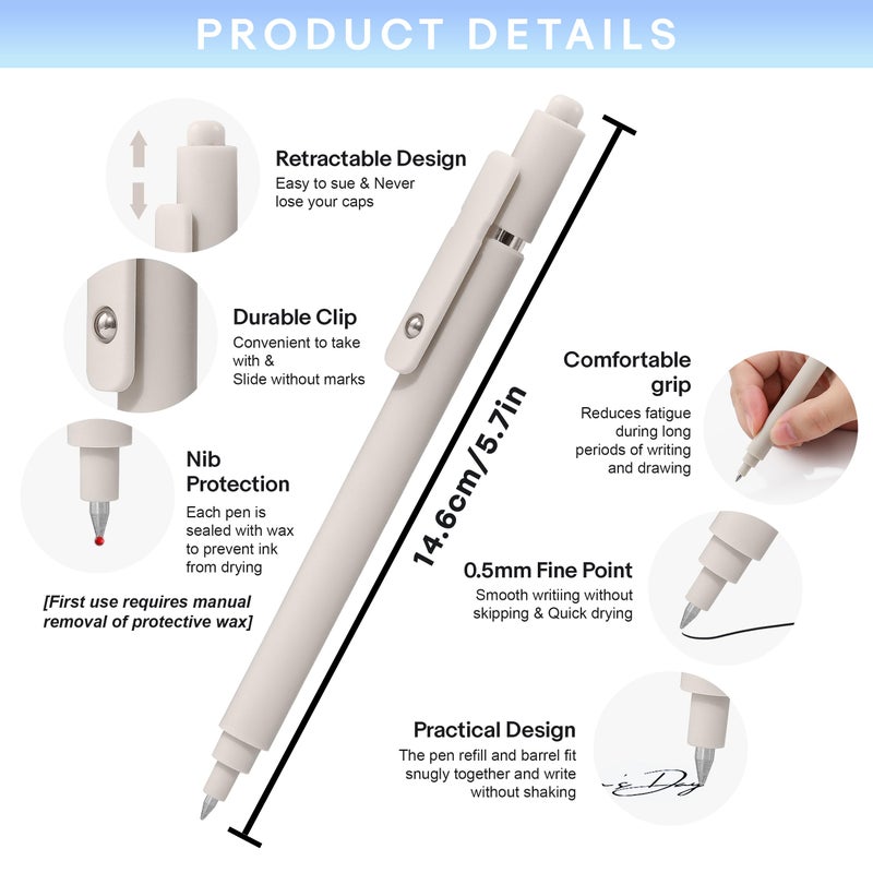 RIANCY Aesthetic Pens Beige Pens 5Pcs 0.5mm Quick Dry Black Ink Gel Pens Fine Point Smooth Writing Cute Pen Japanese Stationary Home Work Essentials Nurse School Gifts Office Supplies - Image 2