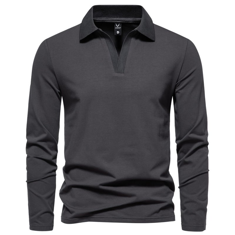 ريترو 2023 الخريف أسلوب جديد V-Neck Lapel T-shirt طويل الأكمام قميص قاع 1812-yt237 P45 - Image 3