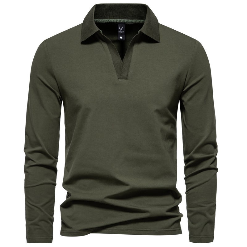 ريترو 2023 الخريف أسلوب جديد V-Neck Lapel T-shirt طويل الأكمام قميص قاع 1812-yt237 P45 - Image 2
