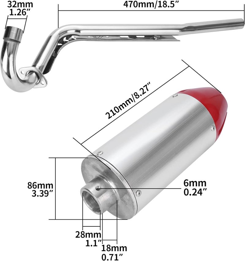 MTATCN 28mm Exhaust Muffler Silencer Pipe Assembly for CRF50 XR50 GY6 70cc 110cc 125cc Dirt Bikes - Red - Image 2