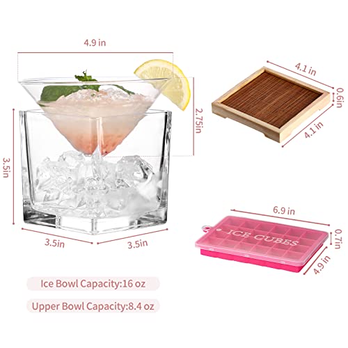 USEEKRIL Caviar Serving Set,Stemless Martini Glasses Set of 2 with Caviar Chiller - Martini Glass with Dip Chiller Caviar Bowl - Elegant Bar Cocktail Glasses Gift Set for Manhattan,Margarita,Martini - Image 2