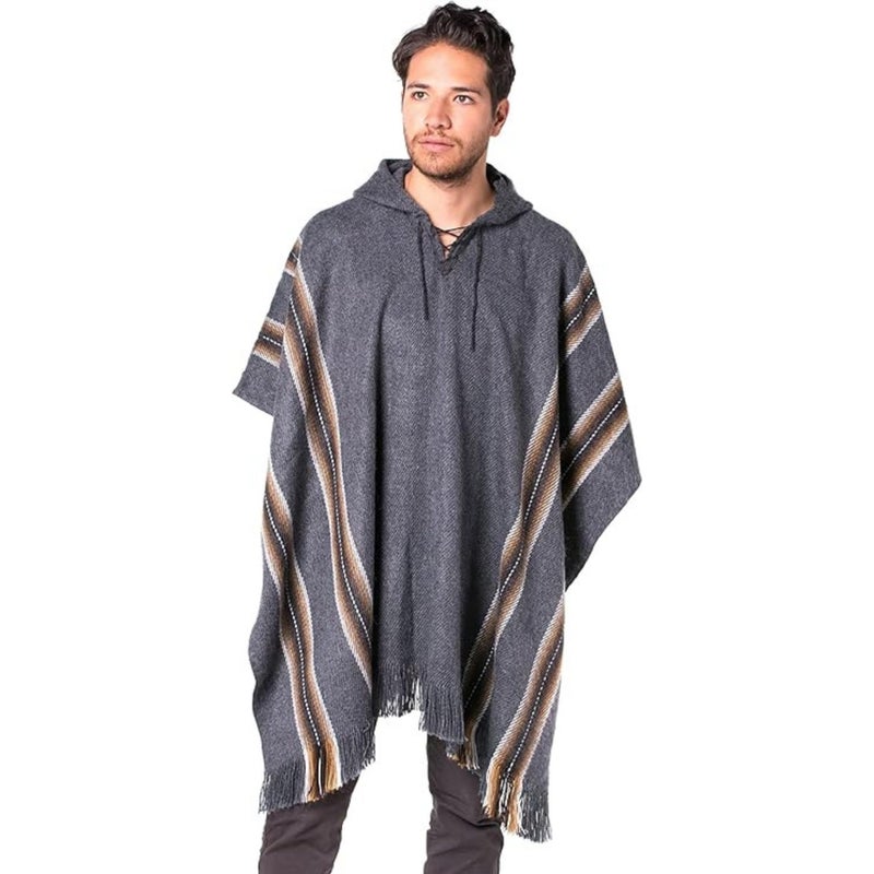 Gamboa Alpaca Poncho Hooded Silver OS