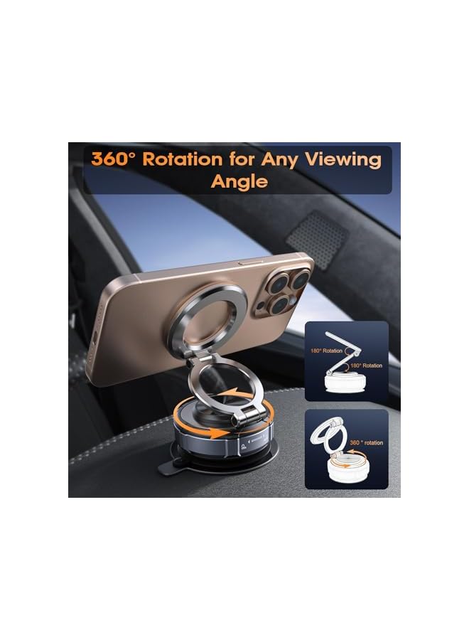 S-TOP Upgraded 360° Rotatable Suction Cup Car Phone Mount – 98 LBS Ultra Strong Vacuum Magnetic Mag-Safe Compatible Holder, Zinc Alloy Stand for iPhone 12-17 Series & Android Phones - Image 3