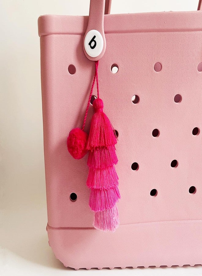 QTMY Pink Pom Pom Tassel Charms for Bogg Bag Accessories Rubber Beach Bag, Boho Purse Charms,05 - Image 5