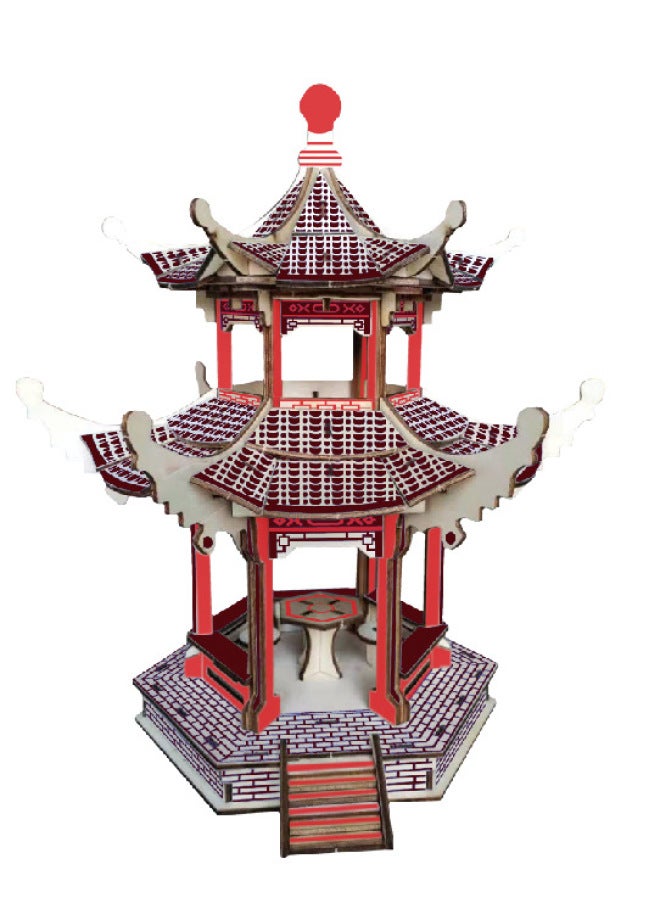 Laser Cutting Ancient Building Model Handmade Three-dimensional Wooden Puzzle Antique Series Toys Wholesale-Color:Hangzhou Huxin Pavilion (Childlike Heart Garden Laser Board) - Image 1