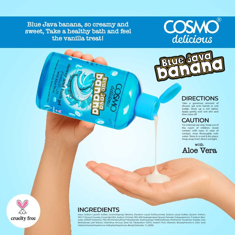 Cosmo Skin Care Delicious Blue Java Banana Sundae 3 Pieces Gift Set For Women & Men, 150ml Fragrance Mist, 350ml Aloe Vera Shower Gel, 200ml Shea Butter Body Lotion, Creamy Banana Fragrance - Image 4