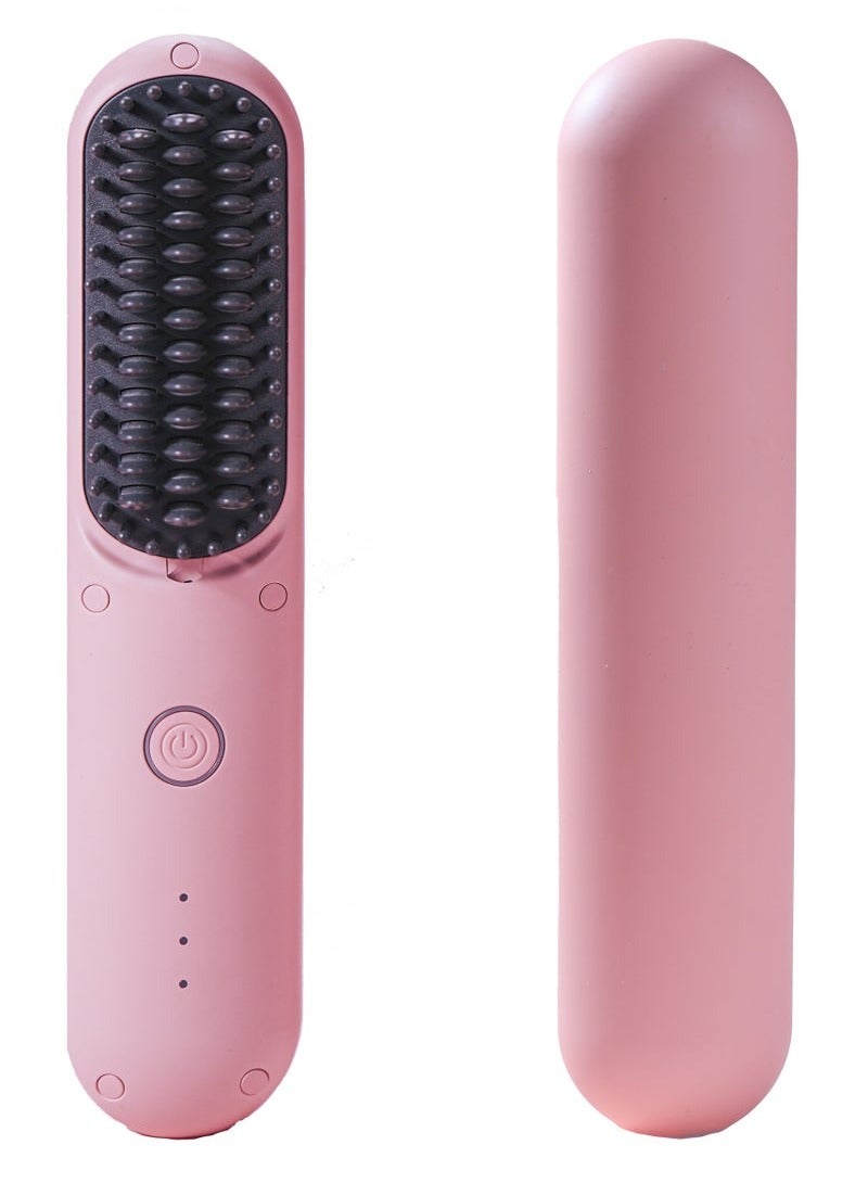 JOMILA Mini Cordless Hair Straightener Brush Portable Hair Straightener Comb with USB Rechargeable Feature, Negative Ion Hair Straightener Brush for women Anti-Scald & Auto-Off Pink - Image 1