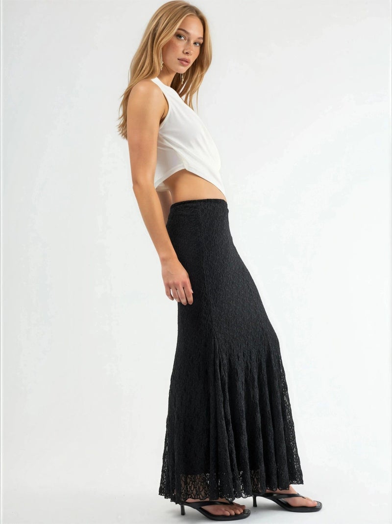 Qustyle QU STYLE High Waist Lace Maxi Skirt with Slit - Image 4