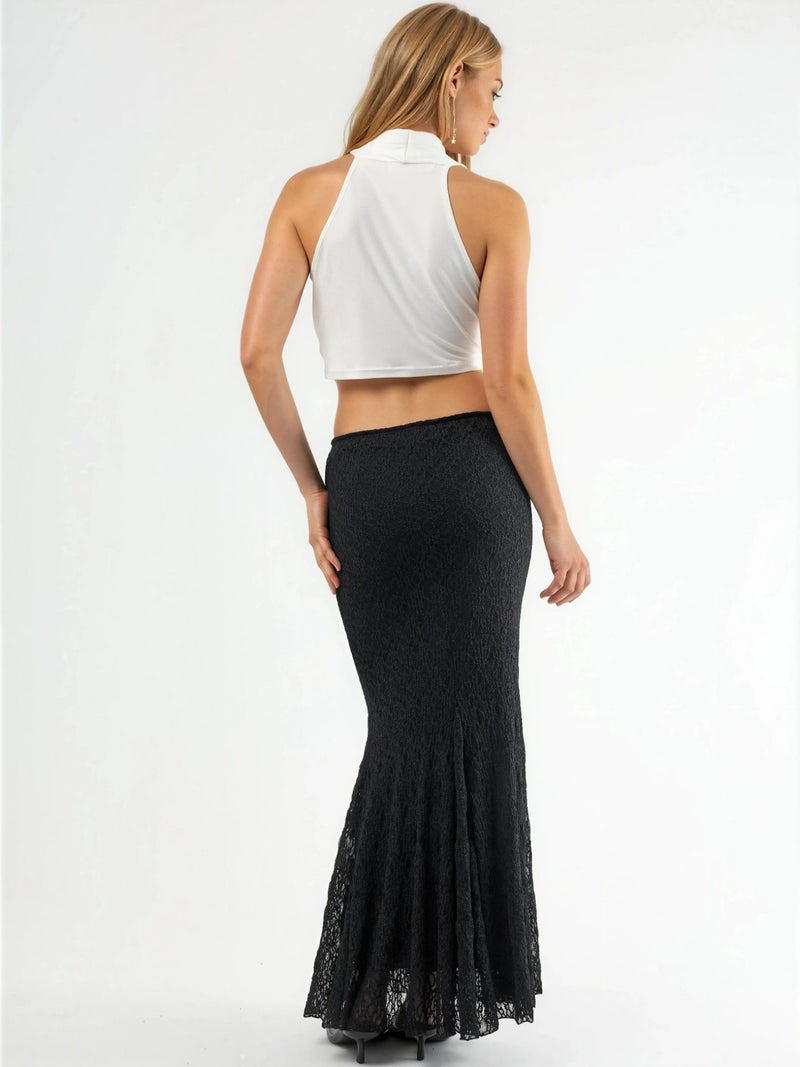 Qustyle QU STYLE High Waist Lace Maxi Skirt with Slit - Image 3