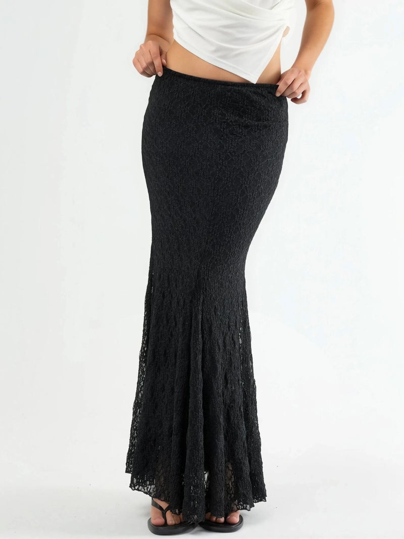 Qustyle QU STYLE High Waist Lace Maxi Skirt with Slit - Image 1