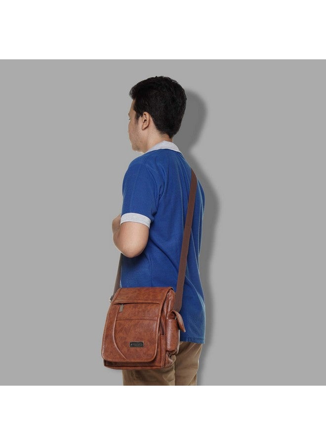 NFI essentials leather sling bag for men Crossbody Hand Bag Chest Sling Bag Side Shoulder Bag Stylish Travel Leather Slings Corporate Gift Item Passport Sling Messenger office side bag (Tan) - Image 5