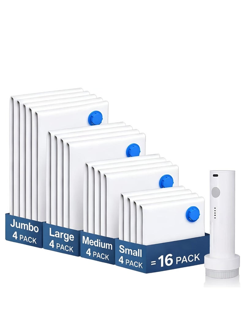 Dxmocos 16 Pack Travel Vacuum Storage Bags with Electric Pump– Travel Space Saver Compression Bags, Reusable Seal Bags for Luggage, Waterproof Clothing Organizer for Travel & Home - Image 1
