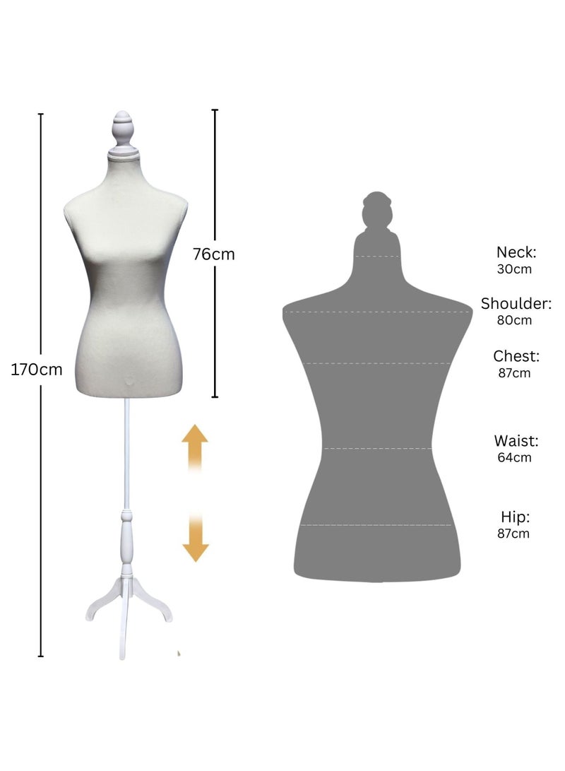 ORTUK Women Sewing Mannequin Torso Dress Foam, Adjustable Female Mannequin Body Torso, Strong Plastic Tripod and Head with Stainless Steel Tube, Pinnable Mannequin Display Dressmaker Sewing Clothes 170cm - Image 5