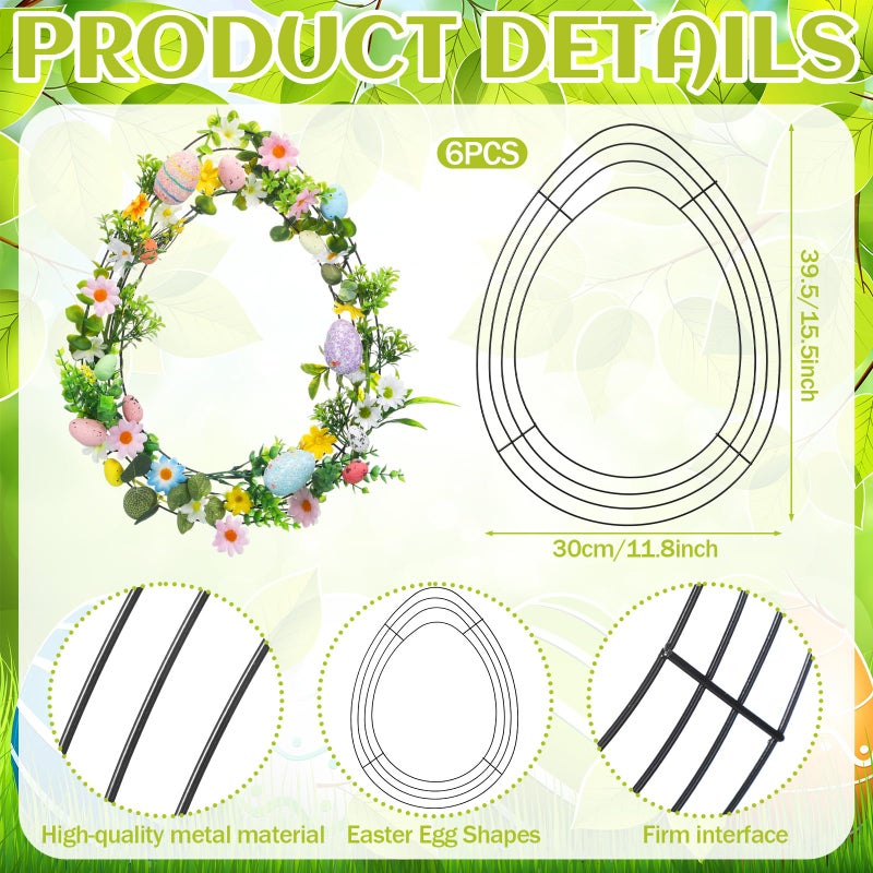 Memorywuu 6 Pcs 15.5 Inches Easter Wreath Egg Wire Wreath Form Garden Egg Shaped Form Frame for Easter DIY Craft Project Indoor Outdoor Holiday Door Porch Hanging Decor - Image 4