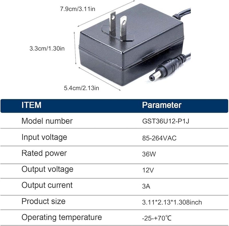 GST36U12 P1J 12V 3A 36W AC DC Power Supply UL Certified For LED Lights CCTV Cameras - Image 5