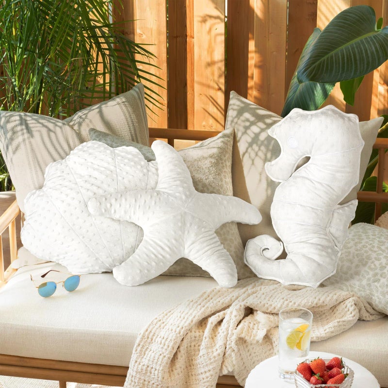 AELS Coastal Throw Pillows Set of 3, Starfish Shell Seahorse Pillows, Beach Ocean Nautical Themed Smooth Soft Minky Decorative Throw Pillows, Cute Pillow for Couch Sofa Bed Living Room Bedroom, White - Image 5