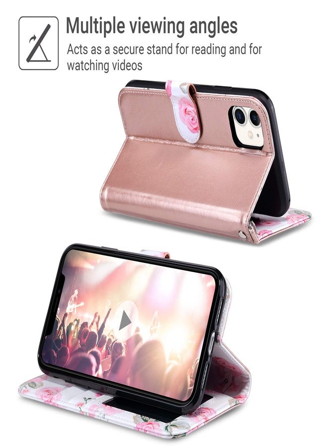 ULAK Compatible with iPhone 11 Wallet Case for Women, Premium PU Leather Folio Flip Cover with Card Holders Kickstand Shockproof Protective Cover 11 6.1 inch, Rose Gold - Image 4
