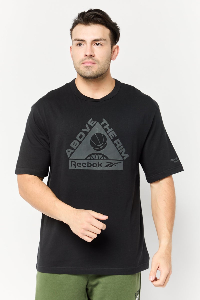 Reebok Men Sportswear Fit Brand Logo Short Sleeves Outdoor T-Shirt, Black - Image 1