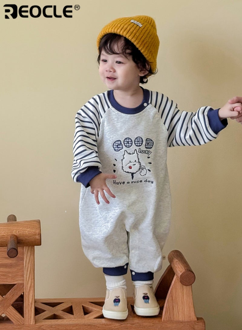 ريوكل بدلة الأطفال ذات التصميم الكرتوني المُطرز وأسلوب الموضة، قطعة واحدة للأطفال الرضع مصنوعة من القطن الناعم لارتداء حديثي الولادة في فصل الخريف - Image 2